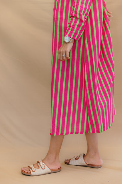 PINK STRIPE LINEN POCKET KAFTAN