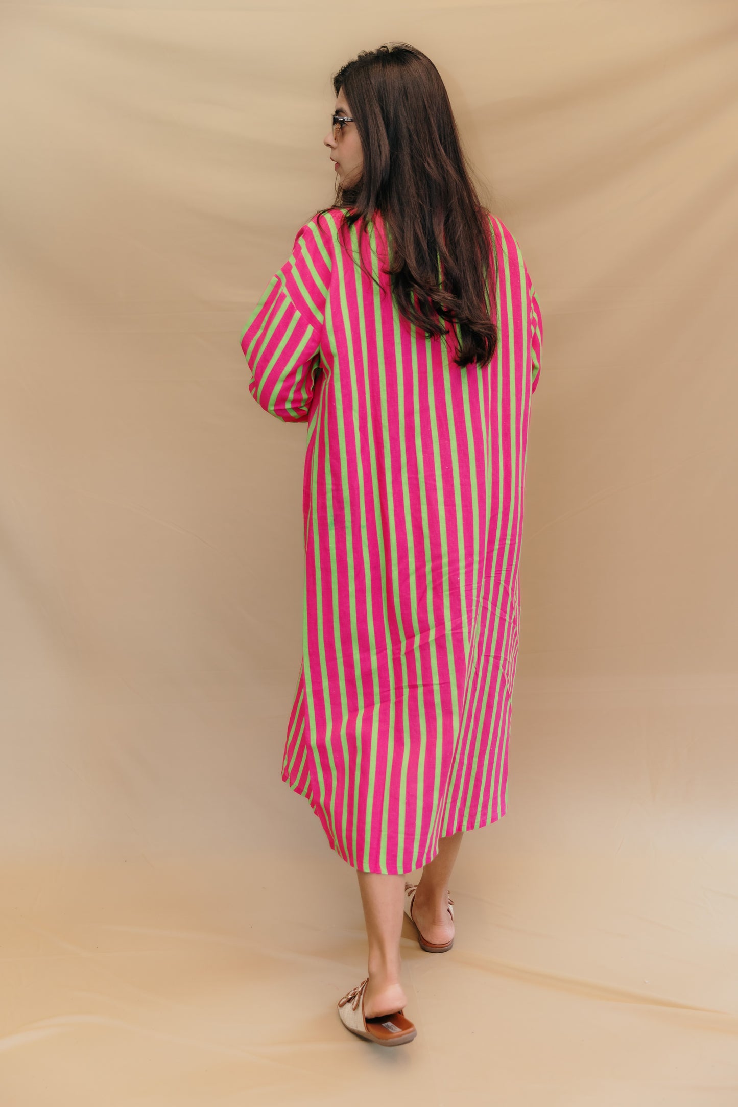 PINK STRIPE LINEN POCKET KAFTAN