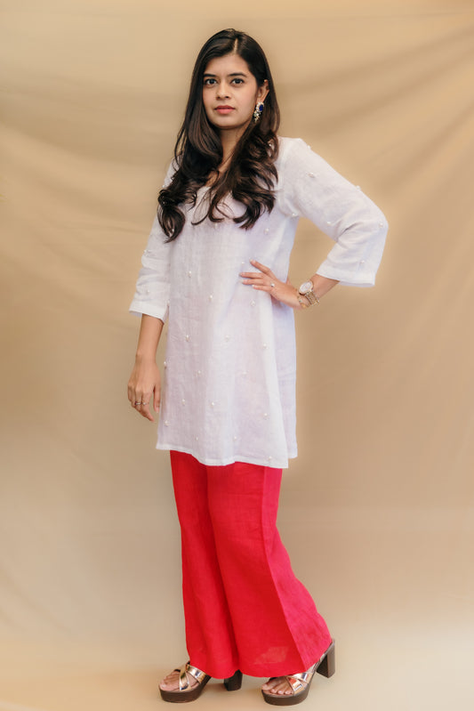 SHUBHRA LINEN PEARL KURTI SET