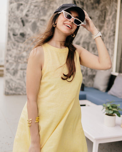 short dress, summer dress, linen dress, yellow dress, party dress