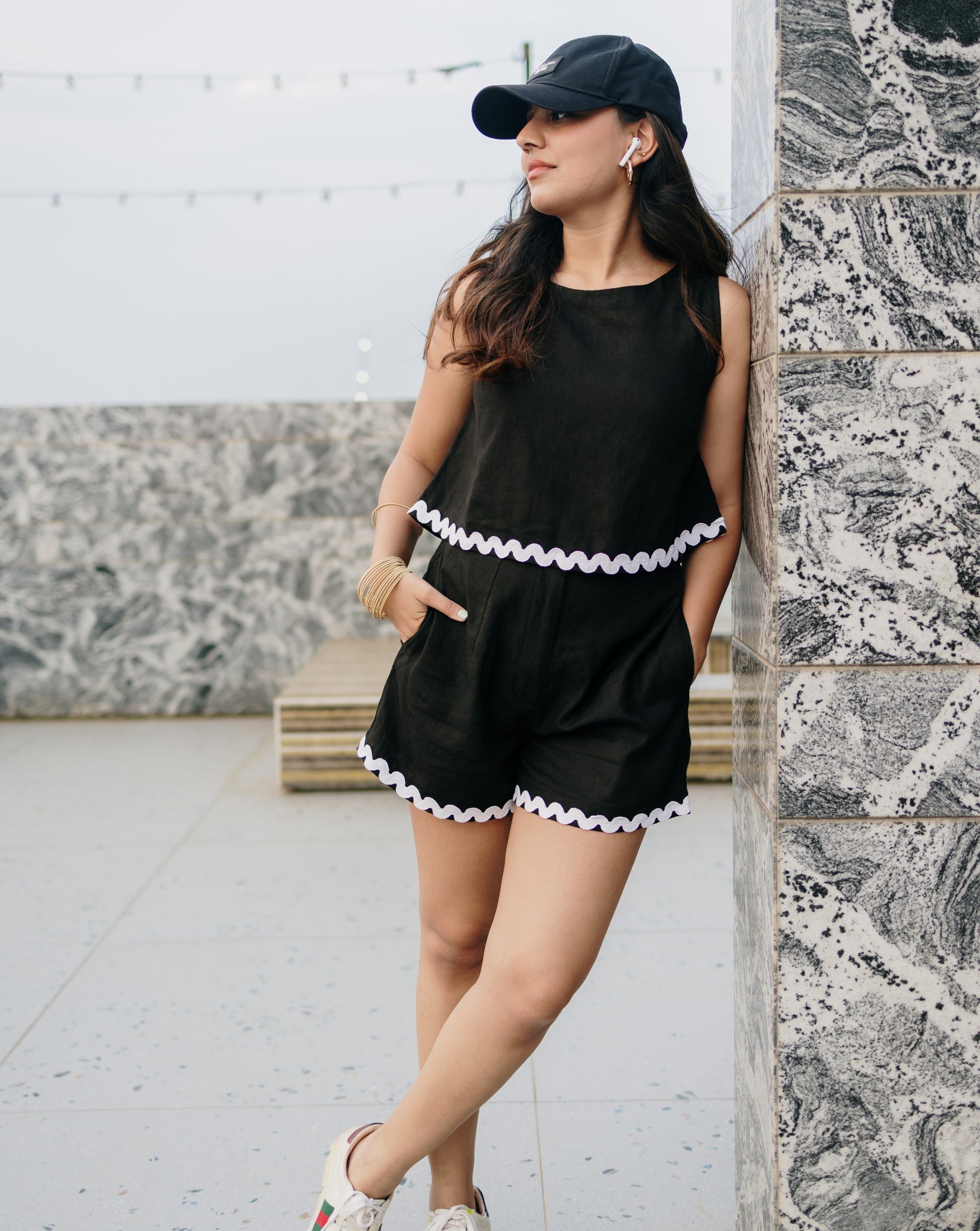 shorts set, linen set, co-ord set, shorts co-ord set, black co-ord set