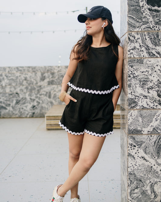 shorts set, linen set, co-ord set, shorts co-ord set, black co-ord set